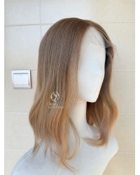 16 inch lace top Virgin Slavic hair light ash brown to creamy beige ombre luxury wig
