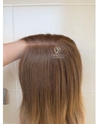 16 inch lace top Virgin Slavic hair light ash brown to creamy beige ombre luxury wig