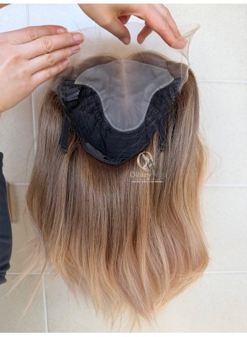 Studio Ready Lace Top Virgin Slavic Hair Light Ash Brown to Creamy Beige Ombre Luxury Wig