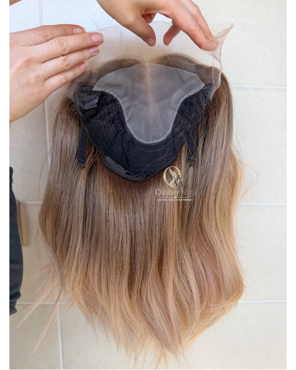 Studio Ready Lace Top Virgin Slavic Hair Light Ash Brown to Creamy Beige Ombre Luxury Wig