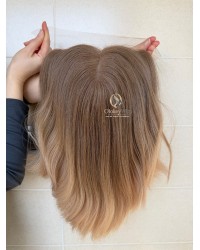 16 inch lace top Virgin Slavic hair light ash brown to creamy beige ombre luxury wig