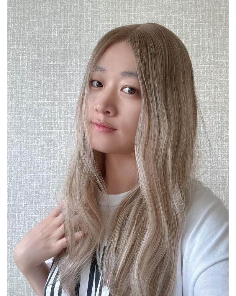 Balayage Champagne Blonde Lace Top Wig – Luxury Mongolian Hair Lace Top Balayage Champagne Blonde Mongolian Hair Luxury Wig – Swiss Lace Single Knots