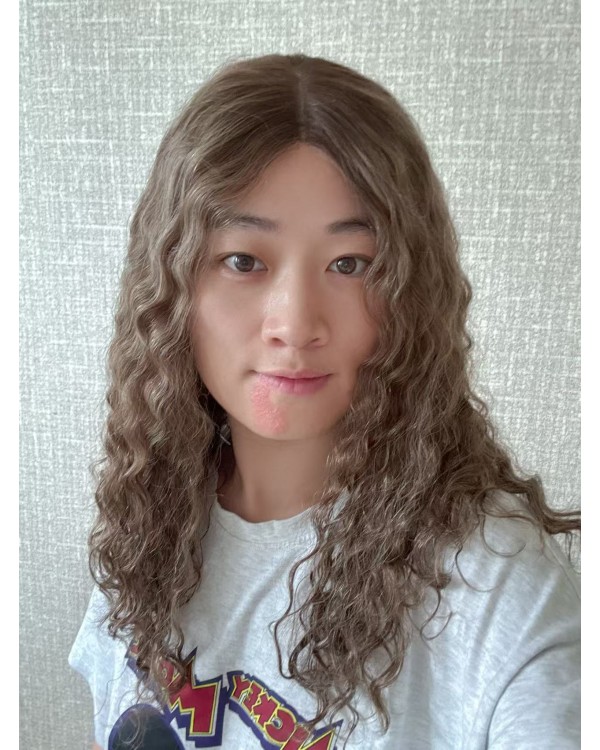 20" Lace Top Coffee Glow Curly Wig – Swiss Lace, Mongolian Hair