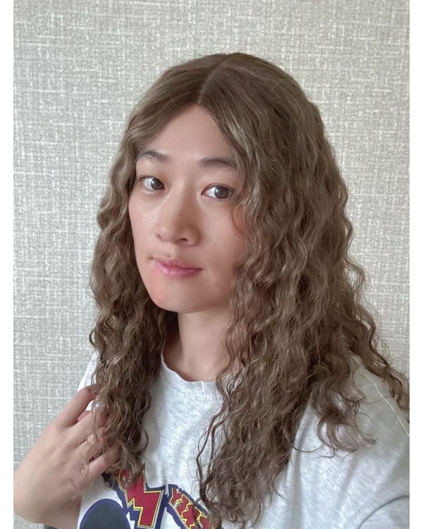 20" Lace Top Coffee Glow Curly Wig – Swiss Lace, Mongolian Hair