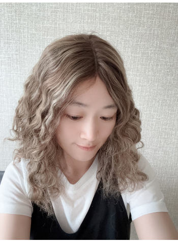 16" Lace Top Coffee Glow Waves Wig – Mongolian Hair | Swiss Lace | Single Knots