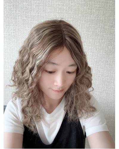 16" Lace Top Coffee Glow Mongolian Hair Waves Wig 