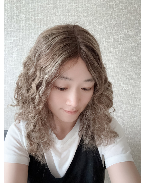 16" Lace Top Coffee Glow Mongolian Hair Waves Wig 