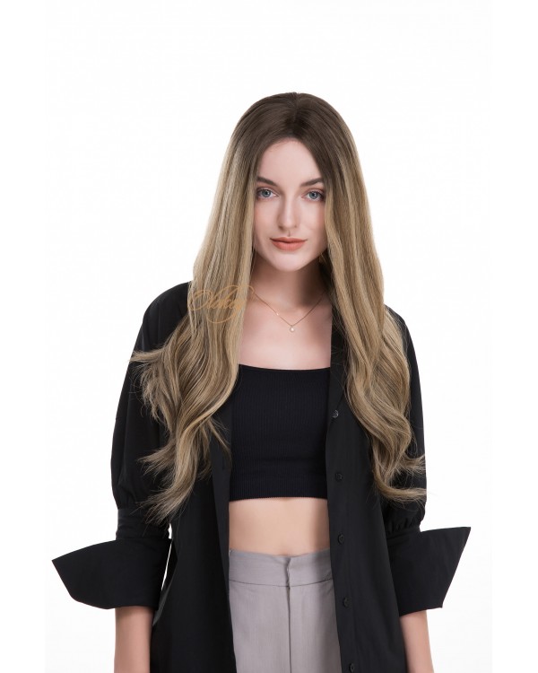 24" Lace Top Balayage Caramel Blonde Rooted Virgin European Hair Wigs
