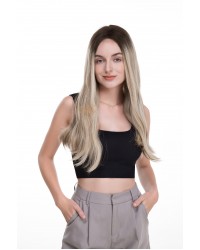 22" Ready-to-Ship Lace Top Balayage Ash Rooted Champagne Blonde Wig – Kosher Luxury Balayage Ash Rooted Champagne Blonde Lace Top Wig, No Layer, Virgin Brazilian Hair, Ready-to-Ship, 22 Inch
