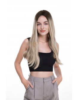 22" Ready-to-Ship Lace Top Balayage Ash Rooted Champagne Blonde Wig – Virgin Brazilian Hair, No Layer, Kosher Luxury