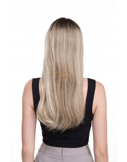 22" Ready-to-Ship Lace Top Balayage Ash Rooted Champagne Blonde Wig – Virgin Brazilian Hair, No Layer, Kosher Luxury