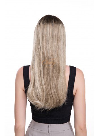 22" Ready-to-Ship Lace Top Balayage Ash Rooted Champagne Blonde Wig – Virgin Brazilian Hair, No Layer, Kosher Luxury
