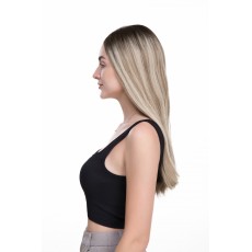 22" Ready-to-Ship Lace Top Balayage Ash Rooted Champagne Blonde Wig – Virgin Brazilian Hair, No Layer, Kosher Luxury