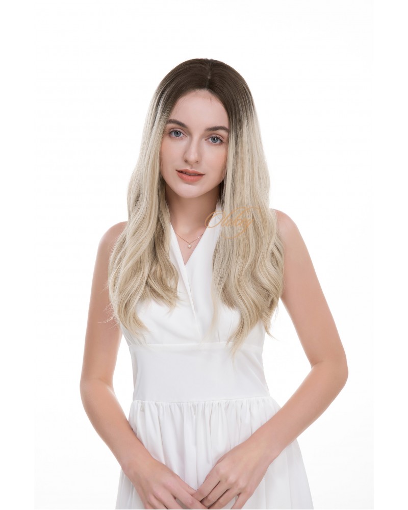 20" Creamy Rooted Blonde Lace Top Sheitel — Wefted Back, Kosher Luxury 20" Creamy Rooted Blonde lace top sheitel with wefted back — Kosher luxury wig