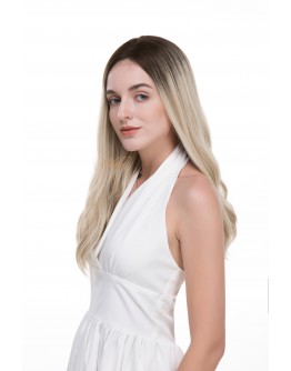 20" Creamy Rooted Blonde Lace Top Sheitel — Kosher Luxury, Wefted Back (18/20/22" In Stock)