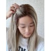 18" Toffee Melt lace top wig with deep brown roots and honey highlights
