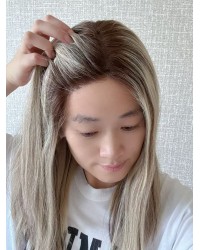 18" Lace Top Toffee Melt Brazilian Hair Wig – Luxury Collection 18" Toffee Melt lace top wig with deep brown roots and honey highlights