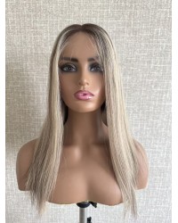 18" Lace Top Toffee Melt Brazilian Hair Wig – Luxury Collection 18" Toffee Melt lace top wig with deep brown roots and honey highlights