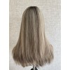 18" Toffee Melt lace top wig with deep brown roots and honey highlights
