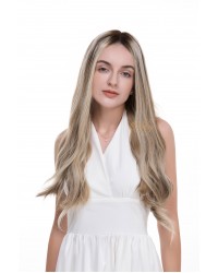 24" Lace Top Toffee Melt Brazilian Hair Wig – Luxury Collection 24" Toffee Melt lace top Brazilian hair wig with deep brown roots and honey-toffee highlights