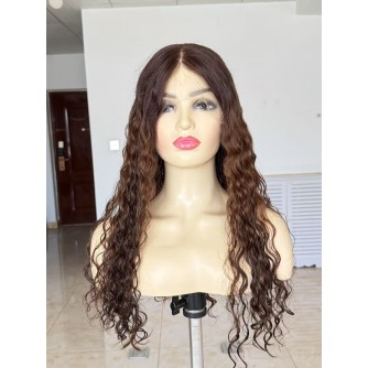 24 Inch Curly Virgin Human Hair Wig D4/6-8# Brown Color | Swiss Lace Top | OlokeyWigs