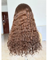24 Inch Curly Virgin Human Hair Wig D4/6-8# Brown Color | Swiss Lace Top | OlokeyWigs
