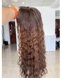 24 Inch Curly Virgin Human Hair Wig D4/6-8# Brown Color | Swiss Lace Top | OlokeyWigs