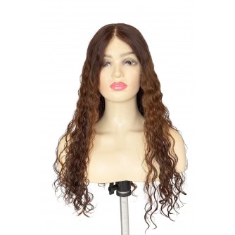 24 Inch Curly Virgin Human Hair Wig D4/6-8# Brown Color | Swiss Lace Top | OlokeyWigs