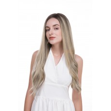 24" Balayage Smoky Ash with Champagne Lights Lace Top Wig – Virgin Brazilian Hair, Ear-to-Ear Lace, Mini Tiny Layer, Kosher Certified