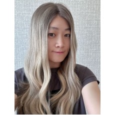 22" Balayage Smoky Ash & Champagne Lights Virgin Brazilian Hair Luxury Lace Top Wig 