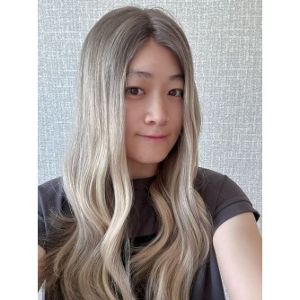 22" Balayage Smoky Ash & Champagne Lights Virgin Brazilian Hair Luxury Lace Top Wig 