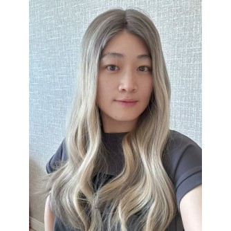 22" Balayage Smoky Ash & Champagne Lights Virgin Brazilian Hair Luxury Lace Top Wig 