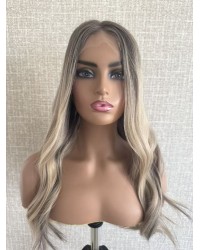 Balayage Smoky Ash & Champagne Lights Luxury Wig 22" Balayage Smoky Ash & Champagne Lights Lace Top Wig – Virgin Brazilian Hair