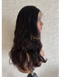 20" Natural 2# Darker Brown Brazilian Waves – Luxury Lace Top Wig 20-inch Natural 2# darker brown Brazilian wave lace top wig with mini tiny layers and Swiss lace single knots