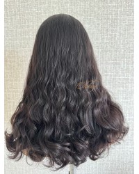 20" Natural 2# Darker Brown Brazilian Waves – Luxury Lace Top Wig 20-inch Natural 2# darker brown Brazilian wave lace top wig with mini tiny layers and Swiss lace single knots