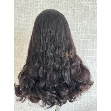 20" Luxury Natural Soft Darker Brown Virgin Brazilian Hair Waves Lace Top Wig 