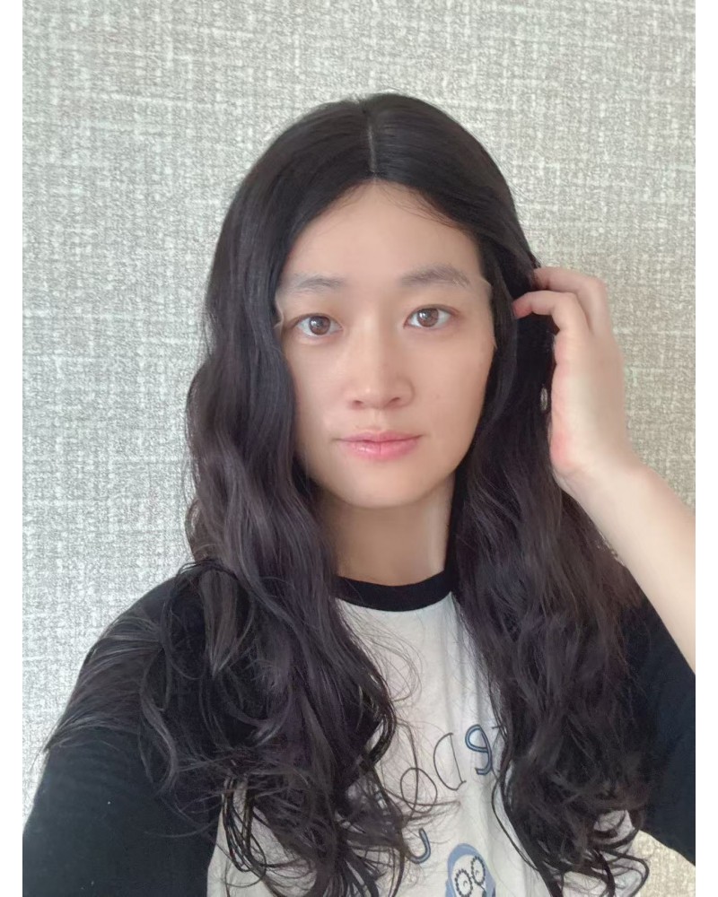 22in Natural 2# Dark Brown Waves Lace Top Wig 22" Lace Top Natural 2# Dark Brown Wavy Wig with Swiss Lace and Mini Tiny Layer