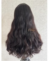 22in Natural 2# Dark Brown Waves Lace Top Wig 22" Lace Top Natural 2# Dark Brown Wavy Wig with Swiss Lace and Mini Tiny Layer