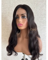 22in Natural 2# Dark Brown Waves Lace Top Wig 22" Lace Top Natural 2# Dark Brown Wavy Wig with Swiss Lace and Mini Tiny Layer