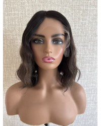 Luxury 14" Short Brazilian Wave Wig – Darker Brown with Accents 14 inch short lace top Brazilian wave wig darker brown #2 with #8 accents