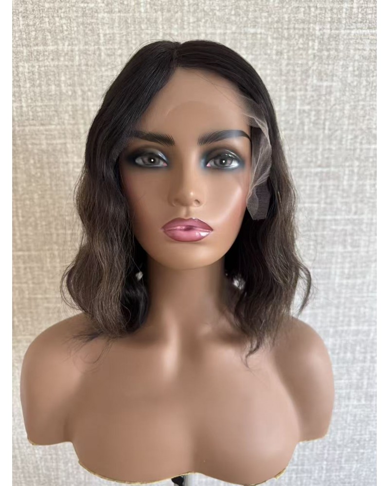 14 inch short lace top Brazilian wave wig darker brown #2 with #8 accents