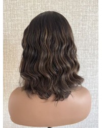 Luxury 14" Short Brazilian Wave Wig – Darker Brown with Accents 14 inch short lace top Brazilian wave wig darker brown #2 with #8 accents