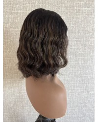 Luxury 14" Short Brazilian Wave Wig – Darker Brown with Accents 14 inch short lace top Brazilian wave wig darker brown #2 with #8 accents