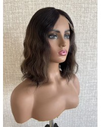 Luxury 14" Short Brazilian Wave Wig – Darker Brown with Accents 14 inch short lace top Brazilian wave wig darker brown #2 with #8 accents