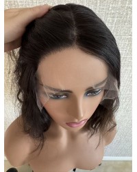 Luxury 14" Short Brazilian Wave Wig – Darker Brown with Accents 14 inch short lace top Brazilian wave wig darker brown #2 with #8 accents