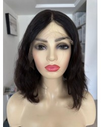 14" Ear-to-Ear Lace Natural European Wig – Darkest Brown 14" European Lace Top Wig in Natural 2# Dark Brown with Wave Texture