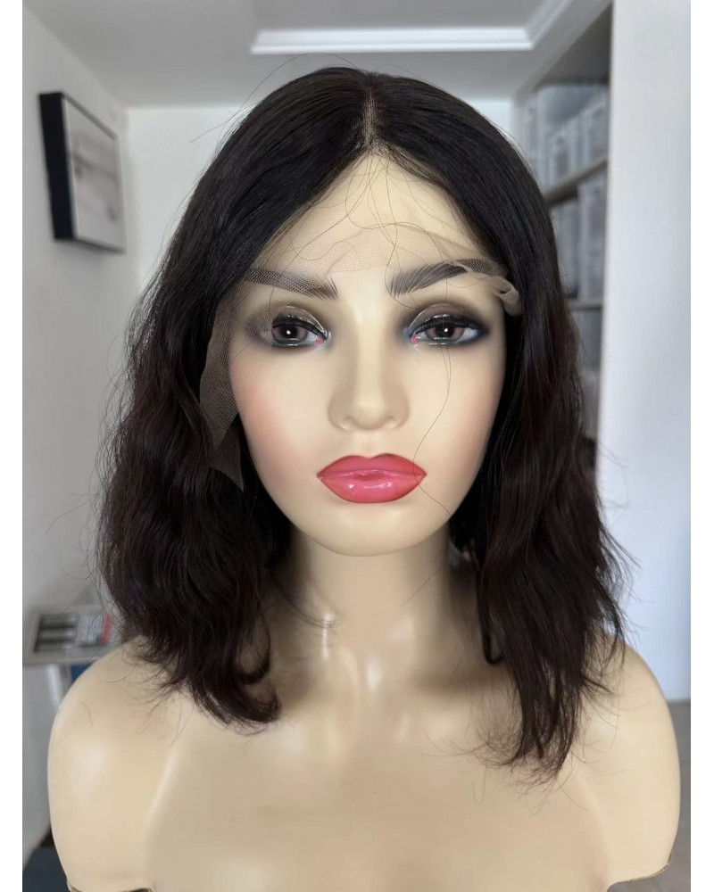 14" Ear-to-Ear Lace Natural European Wig – Darkest Brown 14" European Lace Top Wig in Natural 2# Dark Brown with Wave Texture