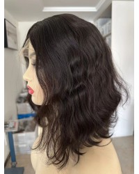 14" Ear-to-Ear Lace Natural European Wig – Darkest Brown 14" European Lace Top Wig in Natural 2# Dark Brown with Wave Texture