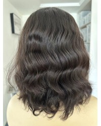 14" Ear-to-Ear Lace Natural European Wig – Darkest Brown 14" European Lace Top Wig in Natural 2# Dark Brown with Wave Texture