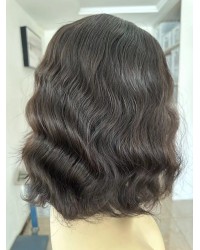 14" Ear-to-Ear Lace Natural European Wig – Darkest Brown 14" European Lace Top Wig in Natural 2# Dark Brown with Wave Texture